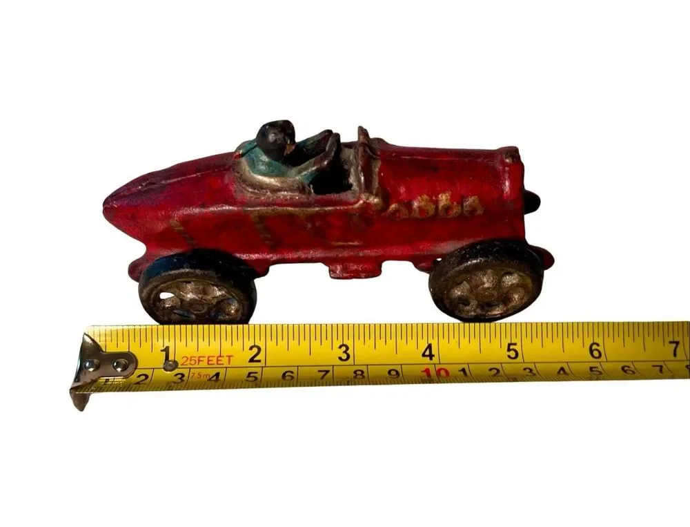 Antique AC Williams Race Car 1920’s Cast Iron Boat Tail Red Racer Race Car EC